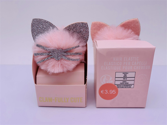 Glitter suave Pom Pom gravata de cabelo, forma de gato fofinho rosa pequeno porta-cavalo