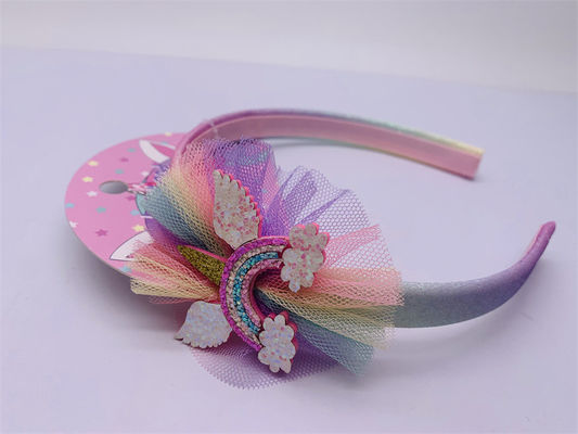 Polyester Girls Unicorn Hair Band, Acessórios de cabelo Rainbow para crianças
