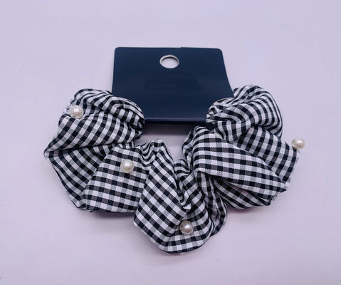 Tecido de borracha em placas Acessórios para o cabelo Scrunchies com pérolas brancas