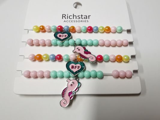 Brinquedos Unisex polidos para crianças, pulseira com pérolas de arco-íris de aniversário