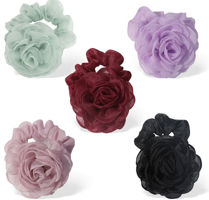 Scrunchies de cabelo floral com várias cores para qualquer roupa