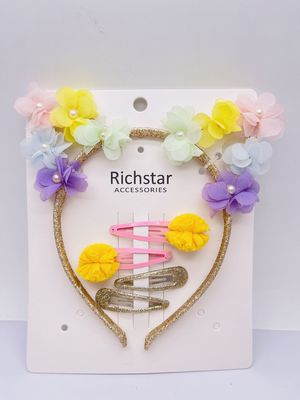 Pequena faixa de cabelo de flores de Páscoa de vários desenhos com clips de cabelo