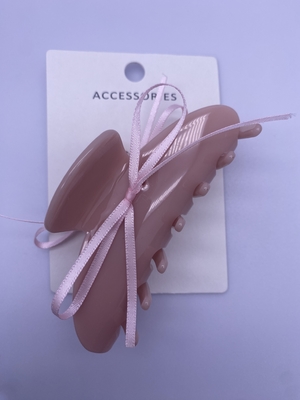 Clip de garra de cabelo acílico rosa durável com tecido Bowknot