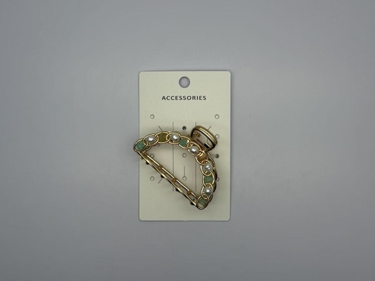 Clip de garras de cabelo de metal com pérola de jade