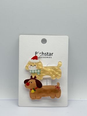 Desenho único, animal bonito, acrílico, 2 pacotes de clips para o cabelo.