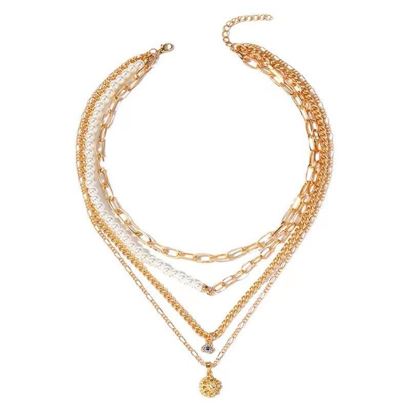 Multicamadas Mulheres Fancy Necklace Durável Multiscene Cor de Ouro