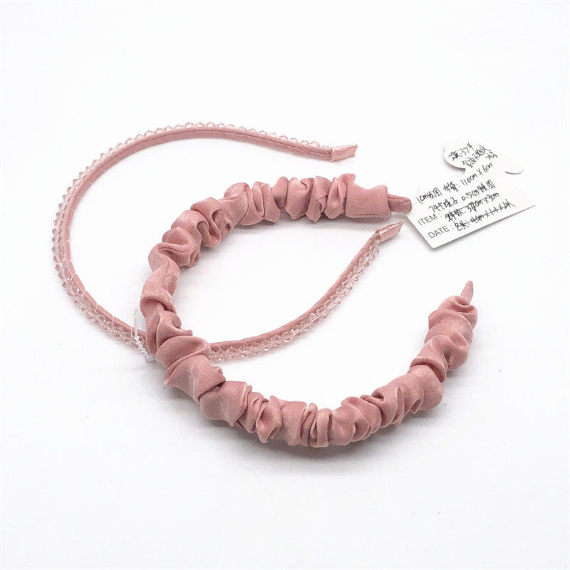 Crianças Banda de cabelo de tecido de cetim Pérolas rosas Plissado Cor rosa enrugada