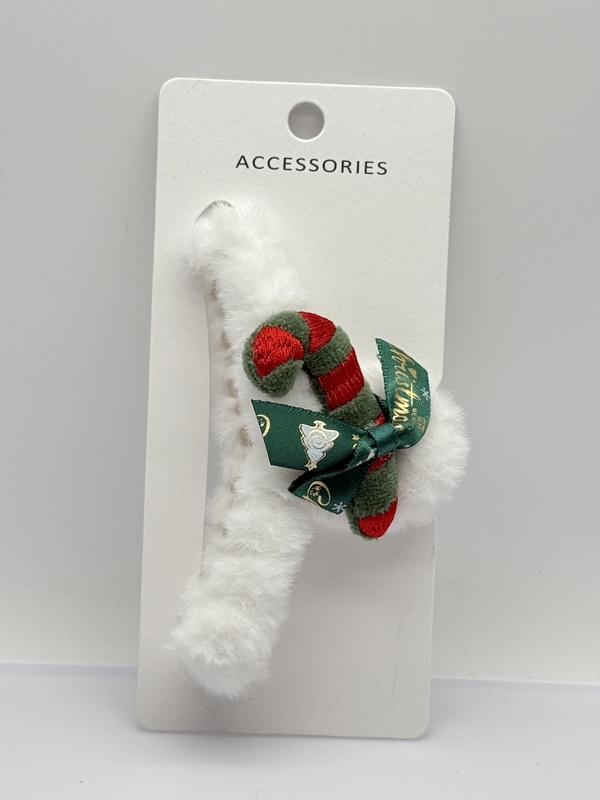 Presilha de cabelo infantil de Natal com toque peludo e bengala doce em vários estilos