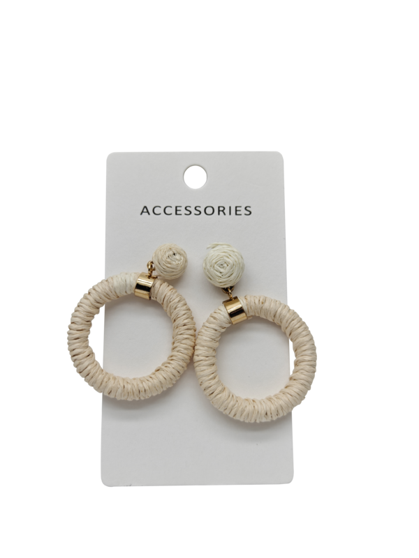 Novos brincos redondos de rotão brincos tecidos à mão estilo boêmio brincos pendentes tecidos à rafia simples